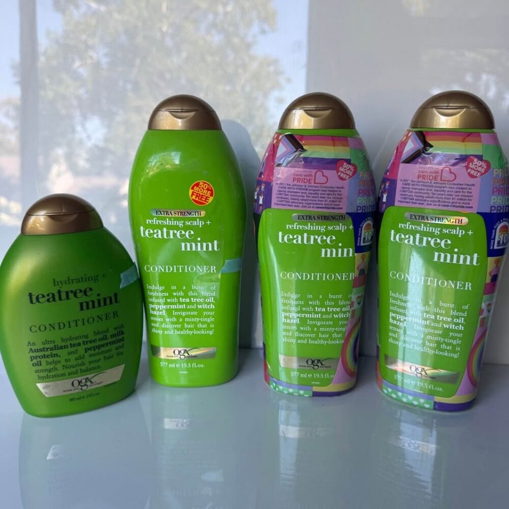Four OGX Teatree Mint Conditioners 13fl oz and 19.5fl oz